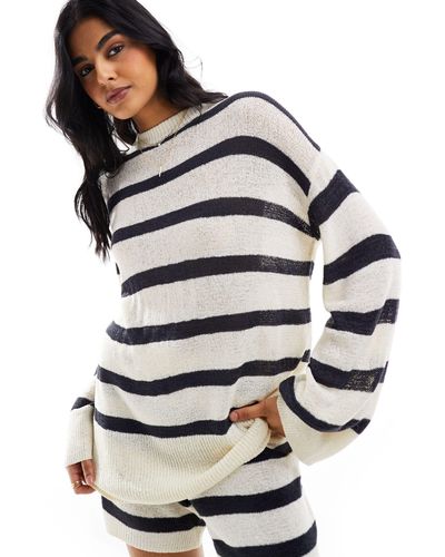 Pretty Lavish Stripe Knit Jumper Co-ord - Grey