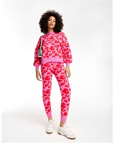 Never Fully Dressed Leopard Knitted Trackies - Red