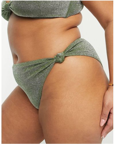 South Beach Esclusiva - slip bikini a vita alta metallizzato con nodo - Verde