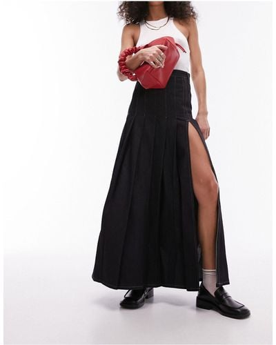TOPSHOP Raw Pleat Midi Skirt - Black