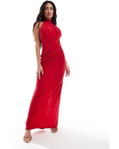 Flounce London High Neck Maxi Dress - Red