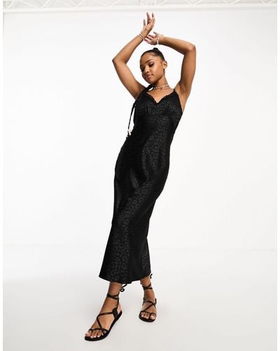 New Look Satin Jacquard Slip Maxi Dress - Black