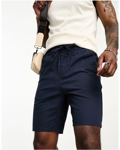 Only & Sons Linen Mix Elasticated Waist Shorts - Blue