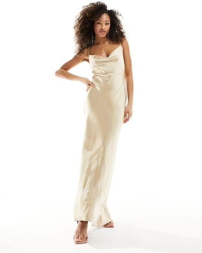 Pretty Lavish Bridesmaid Keisha Satin Cowl Neck Maxi Dress - White