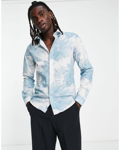 Twisted Tailor Judd - camicia bianca e inchiostro con stampa a fiori - Blu