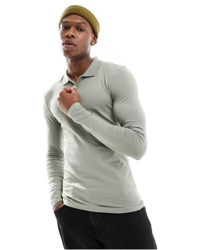 ASOS Long Sleeve Muscle Fit Polo - White