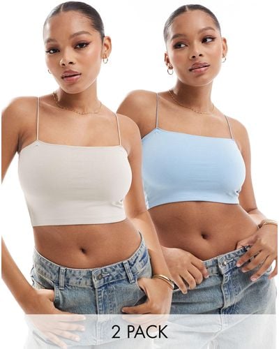 Pull&Bear 2 Pack Strappy Tube Crop Top - Blue