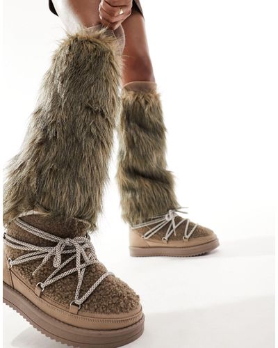 Threadbare Ski Faux Fur Leg Warmers - Brown