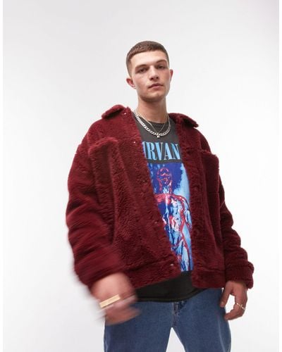 TOPMAN Faux Fur Western Jacket - Red