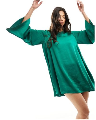Flounce London exaggerated Sleeve Mini Dress - Green