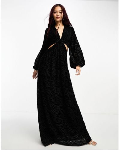 Style Cheat Robe longue en tulle transparent à découpes avec manches ballon - noir à zébrures