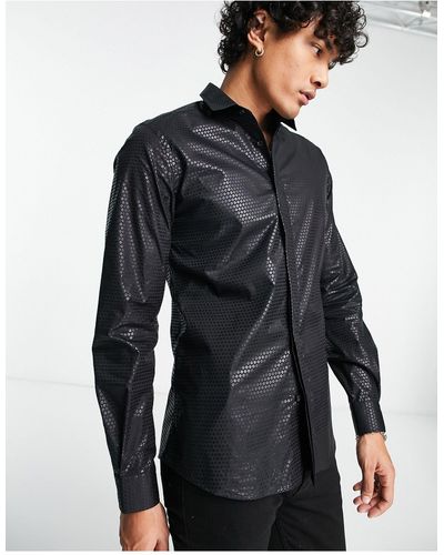 Twisted Tailor Hester - camicia slim nera con paillettes laminate - Nero