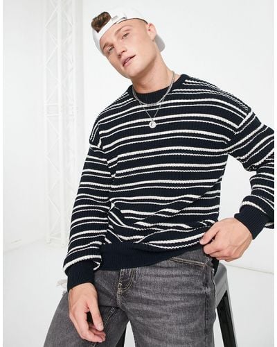 New Look Relaxed Fit Fisherman Stripe Sweater - Blue