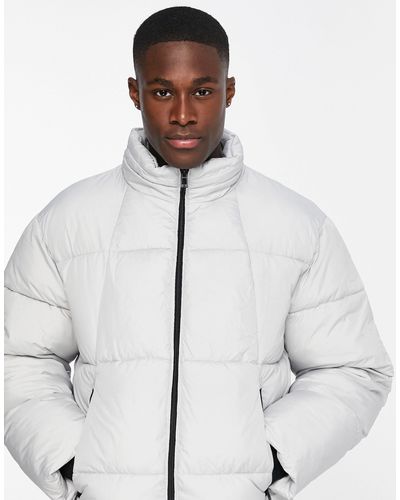 TOPMAN Cropped Quilted Puffer Jacket - Gray