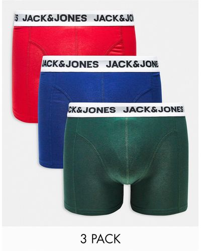 Jack & Jones 3 Pack Trunks With White Logo Waistband - Multicolour