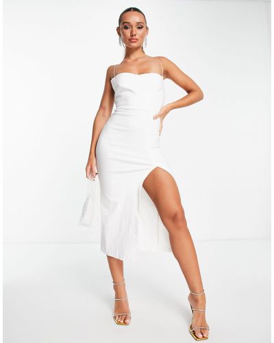 Vesper Strappy Open Back Midaxi Dress With Thigh Split - White