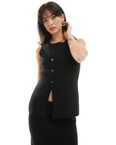 ASOS Knitted Asymmetric Button Front Waistcoat With Split - Black