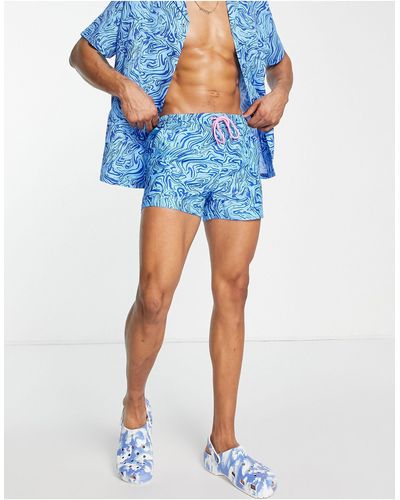 South Beach Pantaloncini da bagno con stampa astratta - Blu