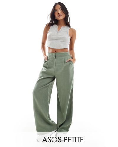 ASOS Petite High Waist Seam Detail Trousers With Linen - Green