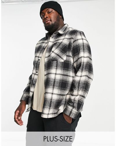 Threadbare Plus Check Overshirt - Gray