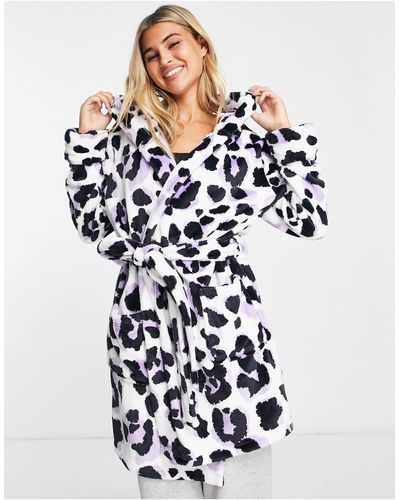 ASOS Superzachte Oversized Minibadjas Van Fleece Met Dierenprint - Wit