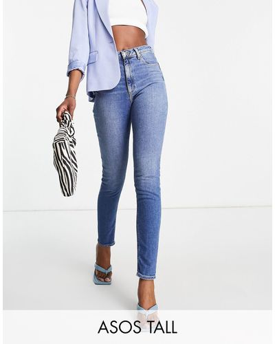 ASOS Asos design tall - hourglass - farleigh - mom jeans slim a vita alta lavaggio medio - Blu