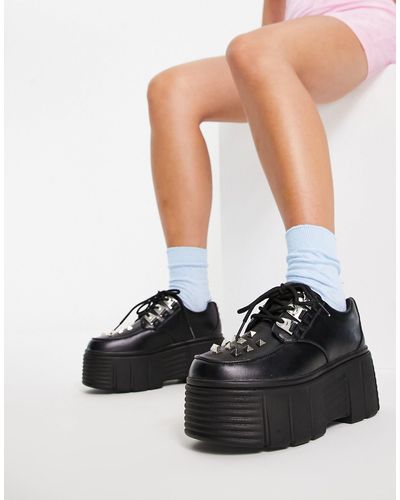 ASOS Zapatos s planos con suela gruesa, cordones y detalles - Negro