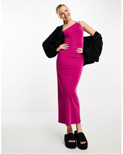 Noisy May Slinky One Shoulder Maxi Dress - Pink