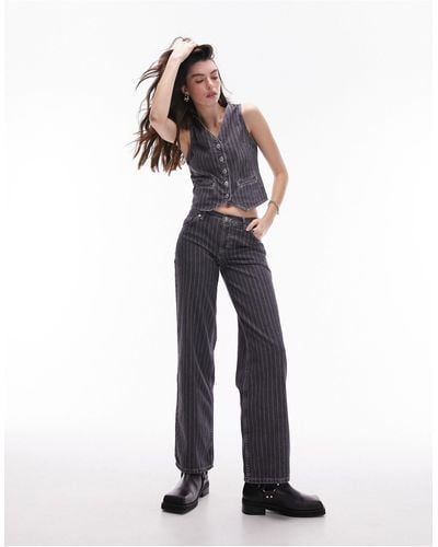 TOPSHOP Co Ord Ember Low Wide Pinstripe Jeans - White