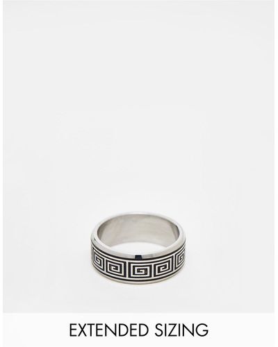 ASOS Waterproof Stainless Steel Band Ring With Embossed Greek Wave - White