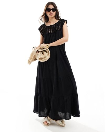 ASOS Crochet Swing Tiered Maxi Dress - Black