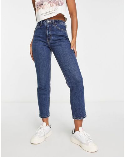 TOPSHOP Rechte Jeans Met Halfhoge Taille En Rechte Zoom - Blauw