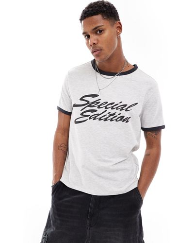 Weekday Buck - t-shirt mélange con grafica stampata e bordi a contrasto - Bianco