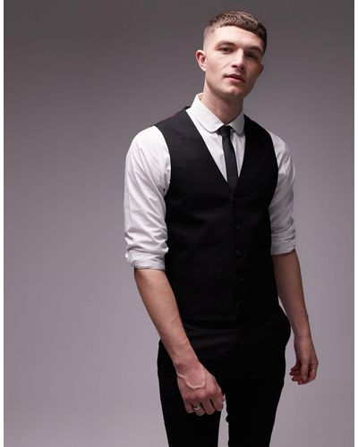 TOPMAN Textured Suit Vest - Gray
