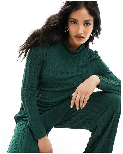 Pieces High Neck Textured Top Co-ord - Green