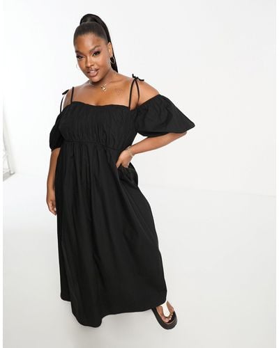 ASOS Asos Design Curve Off Shoulder Cotton Maxi Dress With Ruched Bust Detail - Black
