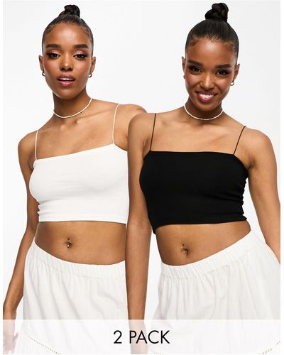 Pull&Bear Set Van 2 Geribbelde Crop Tubetop Met Smalle Bandjes - Bruin