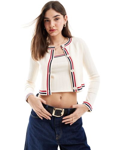 ASOS Split Front Cardigan With Tipping Detail Co-ord - White
