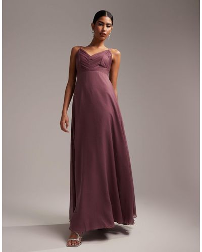 ASOS Bridesmaid Cami Maxi Dress With Ruched Bodice And Tie Waist - Purple