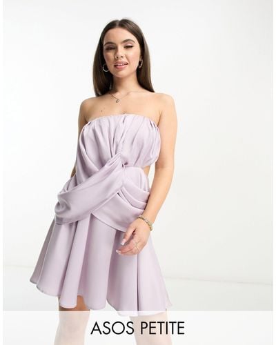 ASOS Asos Design Petite Satin Bandeau Drape Twist Mini Dress With Cut Out Detail - Purple