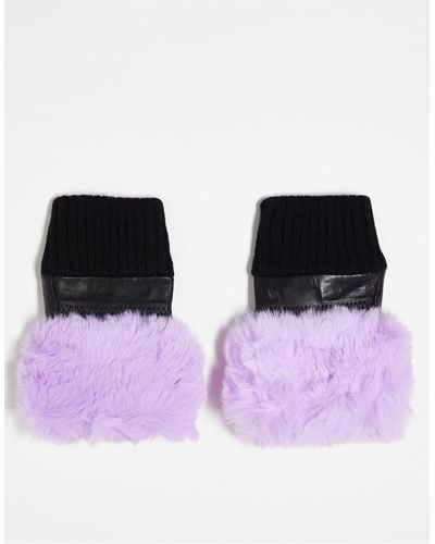 Jayley Fingerless Faux Fur Trim Glove - Purple