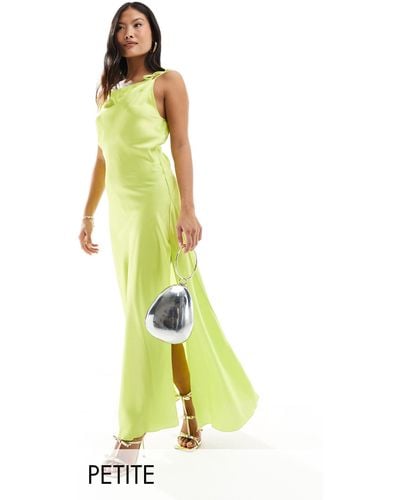 Vero Moda Satin Tie Shoulder Maxi Slip Dress With Seam Detail - Yellow