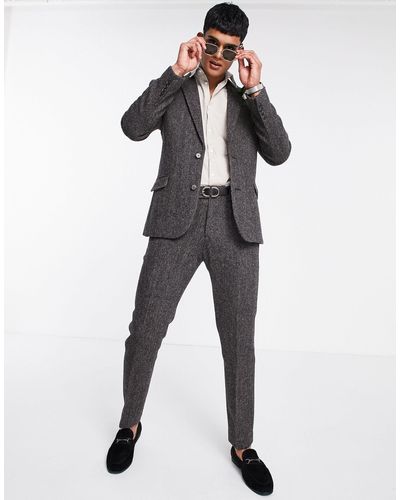 ASOS Harris Tweed - Smalle Pantalon Van 100% Wol - Bruin