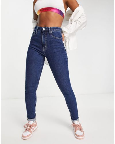 Calvin Klein Jean skinny taille haute - délavage moyen - Bleu