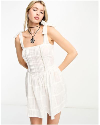 Reclaimed (vintage) Prairie - robe courte à bretelles nouées - Blanc