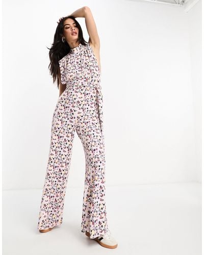 Free People Vibe Check Floral Print Jumpsuit - White