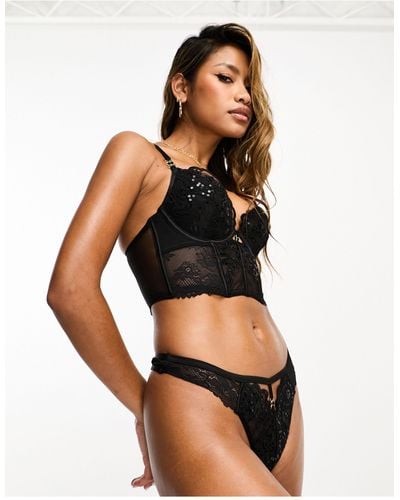 Ann Summers Sweetheart lace and spot mesh underwire bodysuit with lace  frill strap detail in black
