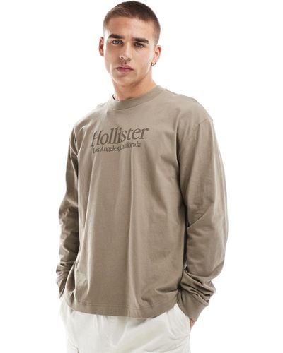 Hollister Logo Heavyweight Boxy Fit Long Sleeve T-shirt - Grey