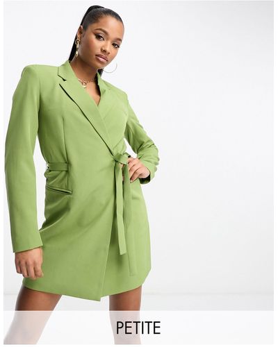 Vila Tailored Mini Blazer Dress With Tie Belt - Green