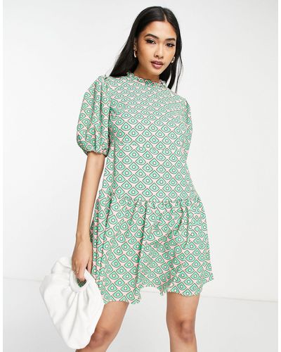 Vila Mini Dress With Puff Sleeves - Green